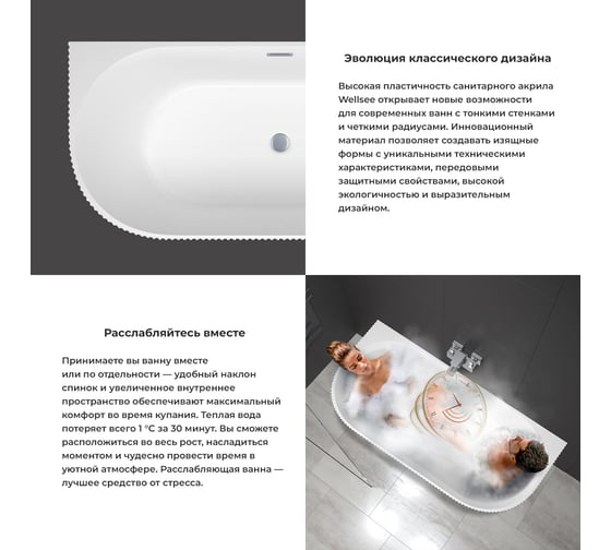 Пристенная акриловая ванна Wellsee Festive Fox 170х80 см, в наборе 4 в 1 28730202R