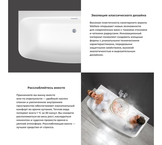 Пристенная акриловая ванна Wellsee Ground Breaking 170х80 см, в наборе 4 в 1 28770103R