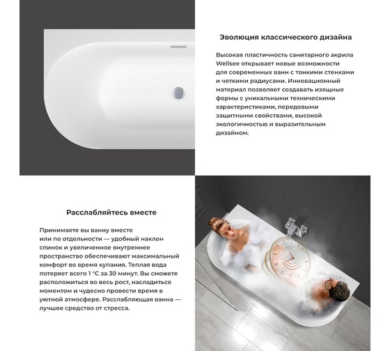 Пристенная акриловая ванна Wellsee Collaro 150х75 см, в наборе 4 в 1 28910703R