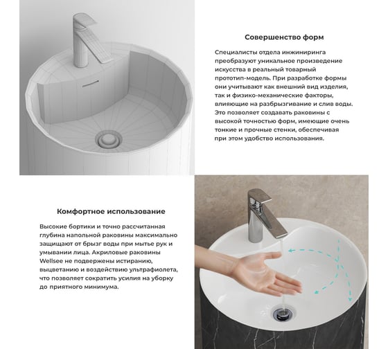 Напольная раковина отдельно стоящая Wellsee Chalice Perfection, черный мрамор 230624000