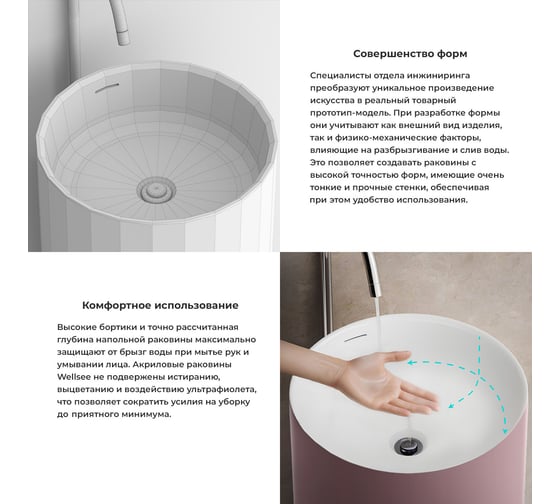 Напольная раковина отдельно стоящая Wellsee Chalice Perfection, светло-розовый 230623000