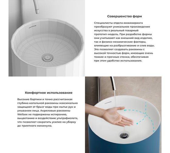 Напольная раковина отдельно стоящая Wellsee Chalice Perfection, темно-синий 230622000