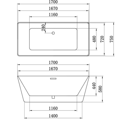 Акриловая ванна Vincea 1700х750х580 VBT-106