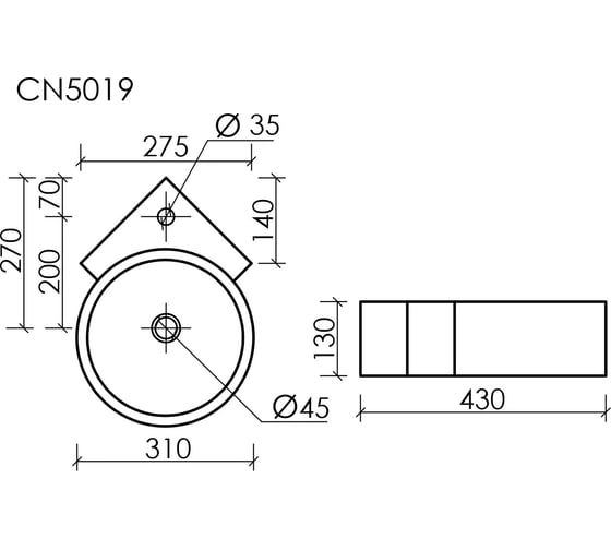 Подвесной умывальник Ceramicanova Element угловой, 310х430х125 мм CN5019