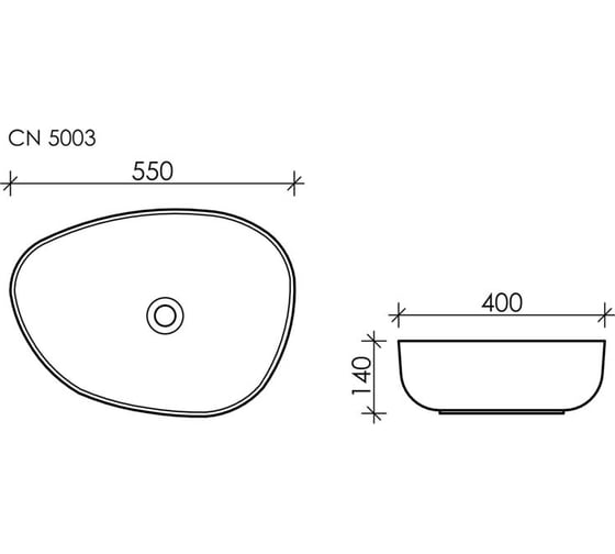 Накладной умывальник чаша Ceramicanova Element неправильной формы, 550х400х140 мм CN5003