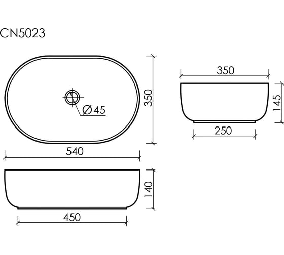 Накладной умывальник чаша Ceramicanova Element овальная, 540х350х145 мм CN5023
