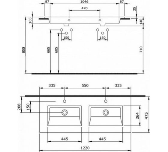 Двойная накладная раковина Bocchi Milano размер 1200x475 мм, цвет белый 1111-001-0126