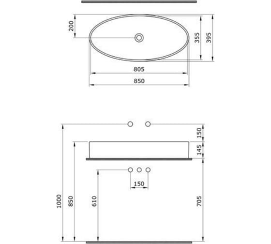 Накладная раковина Bocchi Cortina Vessel на столешницу, 850х145х395, цвет серый 1014-006-0125
