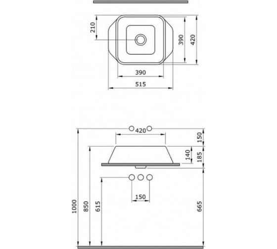 Накладная раковина Bocchi Firenze размер 420х420 мм, цвет матовый серый 1005-006-0125