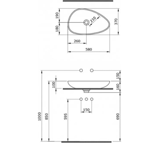 Раковина Bocchi Etna 580х370, H160 без перелива, белая 1114-001-0125