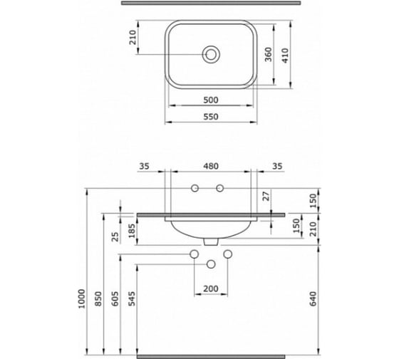 Раковина Bocchi Scala 550х410, c переливом, без отверстия под смеситель, установка под стол, белый 1006-001-0125