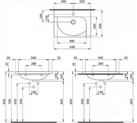 Раковина Bocchi Taormina Arch 650х450, 1 отверстие под смеситель, белый 1009-001-0126