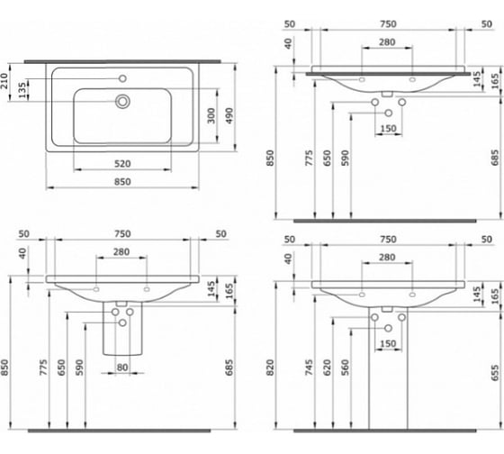 Раковина Bocchi Taormina Pro 850х490, c переливом, 1 отверстие под смеситель, белый 1008-001-0126