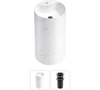 Напольная раковина отдельностоящая Wellsee Chalice Perfection в наборе 2 в 1, раковина-моноблок из акрила, цвет матовый белый мрамор / белый глянец 20213059R