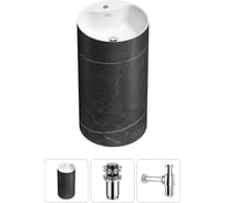 Напольная раковина отдельностоящая Wellsee Chalice Perfection в наборе 3 в 1, раковина-моноблок из акрила, цвет матовый черный мрамор / белый глянец 20213034R