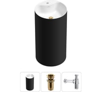 Напольная раковина отдельностоящая Wellsee Chalice Perfection в наборе 3 в 1, раковина-моноблок из акрила, цвет матовый черный / белый глянец 20213020R