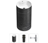 Напольная раковина отдельностоящая Wellsee Chalice Perfection в наборе 3 в 1, раковина-моноблок из акрила, цвет матовый черный мрамор / белый глянец 20213035R