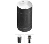 Напольная раковина отдельностоящая Wellsee Chalice Perfection в наборе 2 в 1, раковина-моноблок из акрила, цвет матовый черный мрамор / белый глянец 20213030R