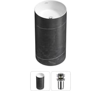 Напольная раковина отдельностоящая Wellsee Chalice Perfection в наборе 2 в 1, раковина-моноблок из акрила, цвет матовый черный мрамор / белый глянец 20212916R