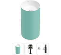 Напольная раковина отдельностоящая Wellsee Chalice Perfection в наборе 3 в 1, раковина-моноблок из акрила, цвет матовый светло-зеленый / белый глянец 20212951R