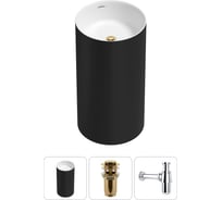 Напольная раковина отдельностоящая Wellsee Chalice Perfection в наборе 3 в 1, раковина-моноблок из акрила, цвет матовый черный / белый глянец 20212910R