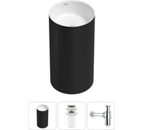 Напольная раковина отдельностоящая Wellsee Chalice Perfection в наборе 3 в 1, раковина-моноблок из акрила, цвет матовый черный / белый глянец 20212911R