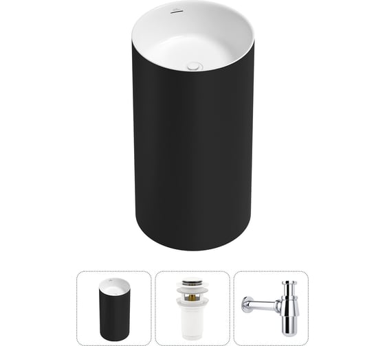 Напольная раковина отдельностоящая Wellsee Chalice Perfection в наборе 3 в 1, раковина-моноблок из акрила, цвет матовый черный / белый глянец 20212911R 1