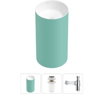 Напольная раковина отдельностоящая Wellsee Chalice Perfection в наборе 3 в 1, раковина-моноблок из акрила, цвет матовый светло-зеленый / белый глянец 20212952R