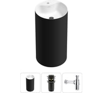 Напольная раковина отдельностоящая Wellsee Chalice Perfection в наборе 3 в 1, раковина-моноблок из акрила, цвет матовый черный / белый глянец 20213019R