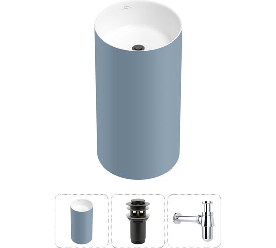 Напольная раковина отдельностоящая Wellsee Chalice Perfection в наборе 3 в 1, раковина-моноблок из акрила, цвет матовый светло-синий / белый глянец 20212959R 1