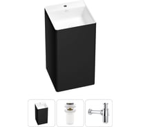 Напольная раковина отдельно стоящая Wellsee Pure BY в наборе 3 в 1, раковина-моноблок из акрила, цвет матовый черный / белый глянец 20213289R