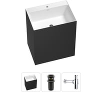 Напольная раковина отдельно стоящая Wellsee Doux в наборе 3 в 1, раковина-моноблок из акрила, цвет матовый черный / белый глянец 20213203R