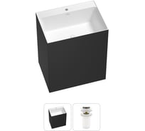 Напольная раковина отдельно стоящая Wellsee Doux в наборе 2 в 1, раковина-моноблок из акрила, цвет матовый черный / белый глянец 20213201R
