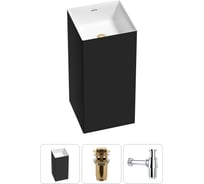 Напольная раковина отдельно стоящая Wellsee Pure BY в наборе 3 в 1, раковина-моноблок из акрила, цвет матовый черный / белый глянец 20213244R