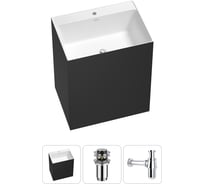 Напольная раковина отдельно стоящая Wellsee Doux в наборе 3 в 1, раковина-моноблок из акрила, цвет матовый черный / белый глянец 20213202R