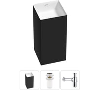 Напольная раковина отдельно стоящая Wellsee Pure BY в наборе 3 в 1, раковина-моноблок из акрила, цвет матовый черный / белый глянец 20213245R