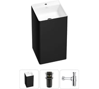 Напольная раковина отдельно стоящая Wellsee Pure BY в наборе 3 в 1, раковина-моноблок из акрила, цвет матовый черный / белый глянец 20213287R