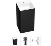 Напольная раковина отдельно стоящая Wellsee Pure BY в наборе 3 в 1, раковина-моноблок из акрила, цвет матовый черный / белый глянец 20213286R