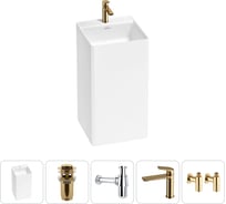 Напольная раковина отдельно стоящая Wellsee Pure BY в наборе 5 в 1, раковина-моноблок из акрила, цвет белый глянец 20213264R