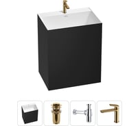 Напольная раковина отдельно стоящая Wellsee Doux в наборе 4 в 1, раковина-моноблок из акрила, цвет матовый черный / белый глянец 20213208R