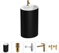 Напольная раковина отдельно стоящая Wellsee Coquillage в наборе 5 в 1, раковина-моноблок из акрила, цвет матовый черный / белый глянец 20213164R