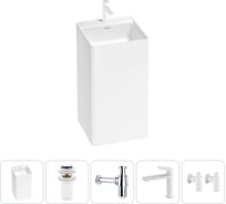 Напольная раковина отдельно стоящая Wellsee Pure BY в наборе 5 в 1, раковина-моноблок из акрила, цвет белый глянец 20213265R