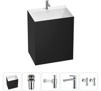 Напольная раковина отдельно стоящая Wellsee Doux в наборе 5 в 1, раковина-моноблок из акрила, цвет матовый черный / белый глянец 20213210R