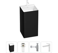 Напольная раковина отдельно стоящая Wellsee Pure BY в наборе 4 в 1, раковина-моноблок из акрила, цвет матовый черный / белый глянец 20213293R