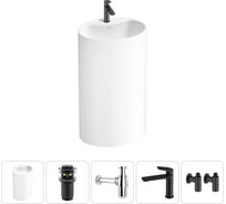 Напольная раковина отдельно стоящая Wellsee Coquillage в наборе 5 в 1, раковина-моноблок из акрила, цвет матовый белый 20213147R