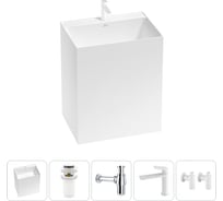 Напольная раковина отдельно стоящая Wellsee Doux в наборе 5 в 1, раковина-моноблок из акрила, цвет белый глянец 20213181R