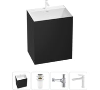 Напольная раковина отдельно стоящая Wellsee Doux в наборе 4 в 1, раковина-моноблок из акрила, цвет матовый черный / белый глянец 20213209R