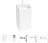 Напольная раковина отдельно стоящая Wellsee Pure BY в наборе 5 в 1, раковина-моноблок из акрила, цвет матовый белый 20213281R