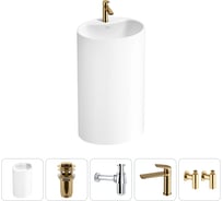 Напольная раковина отдельно стоящая Wellsee Coquillage в наборе 5 в 1, раковина-моноблок из акрила, цвет матовый белый 20213148R