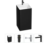 Напольная раковина отдельно стоящая Wellsee Pure BY в наборе 4 в 1, раковина-моноблок из акрила, цвет матовый черный / белый глянец 20213291R